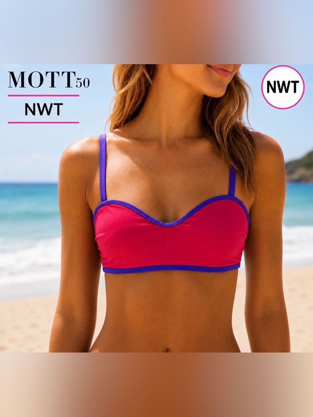 MOTT50 Bel Amour Swim Top XS Magenta Purple UPF 50+ Bikini Top NWT Summer New